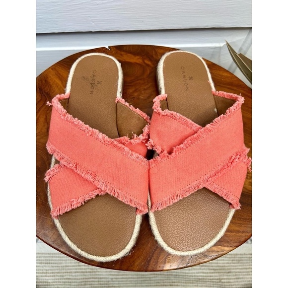 Caslon Coral Frayed Edges Paxton Cross Strap Slides Womens Sandals Size 7 - Picture 2 of 10